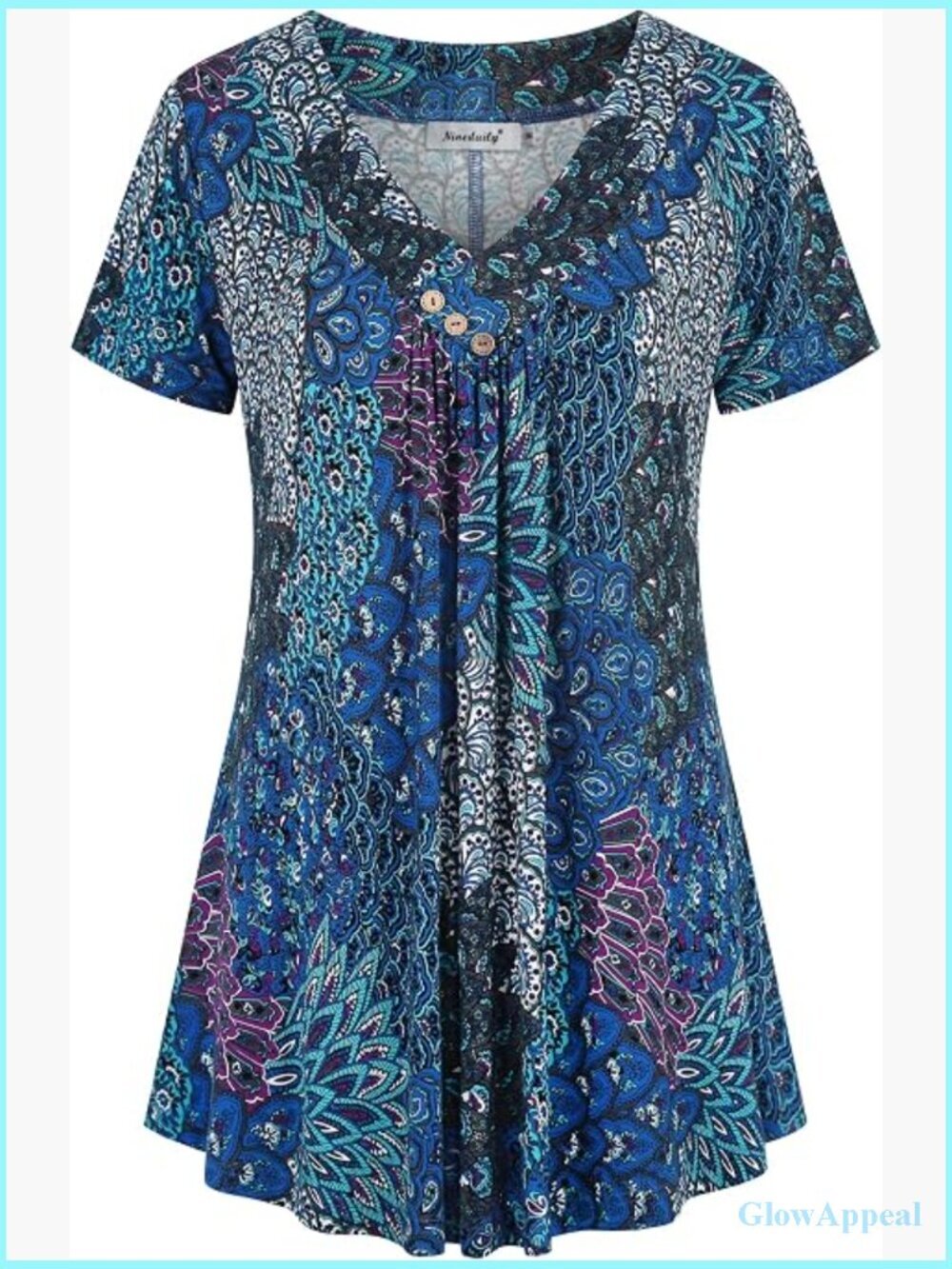 Women's Tunic Summer Short Sleeve Top Loose V Neck Dressy Blouse